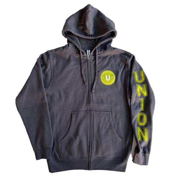 Grey Zip-up Hoodie with Lime Cog
